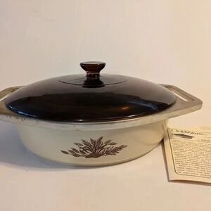 Cream Casserole Dish with Brown Lid